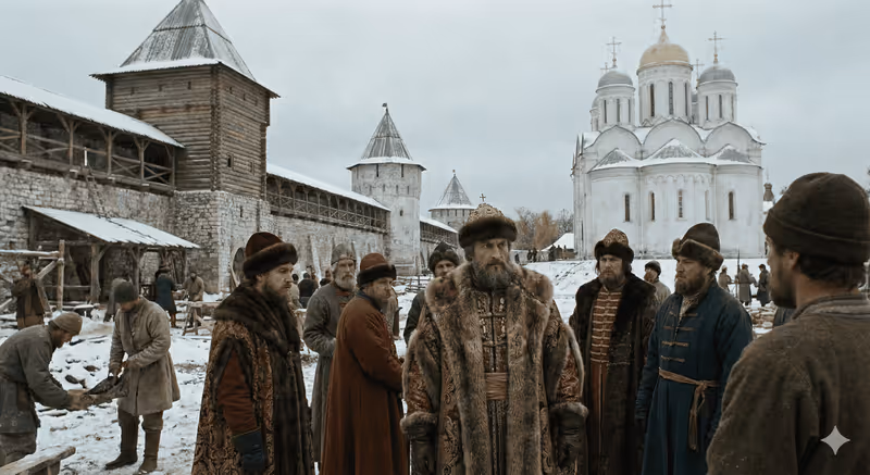 Tsar Ivan III before an Orthodox church in Moscow