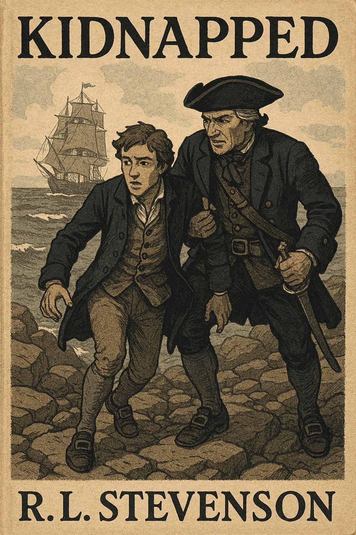 Couverture du roman Kidnapped de Robert Louis Stevenson.