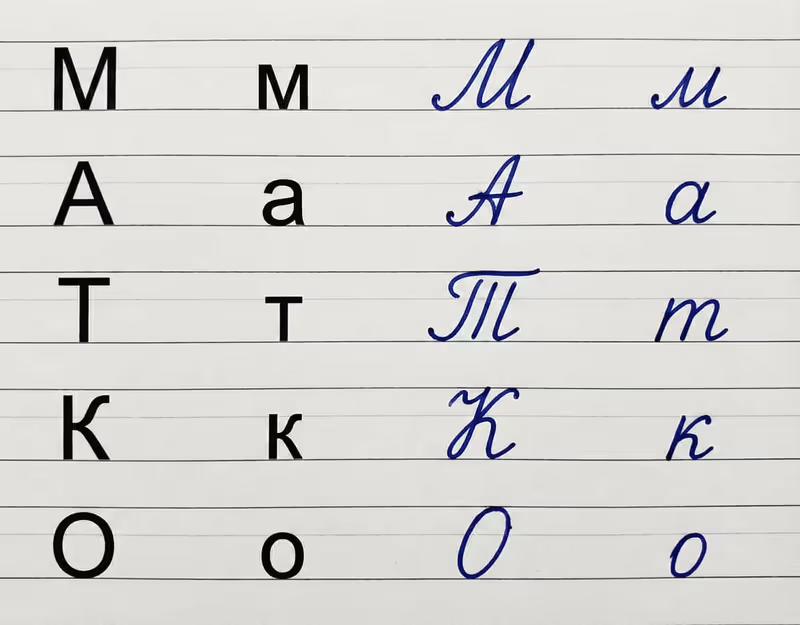Russian letters М, А, Т, К, О - Lesson 1