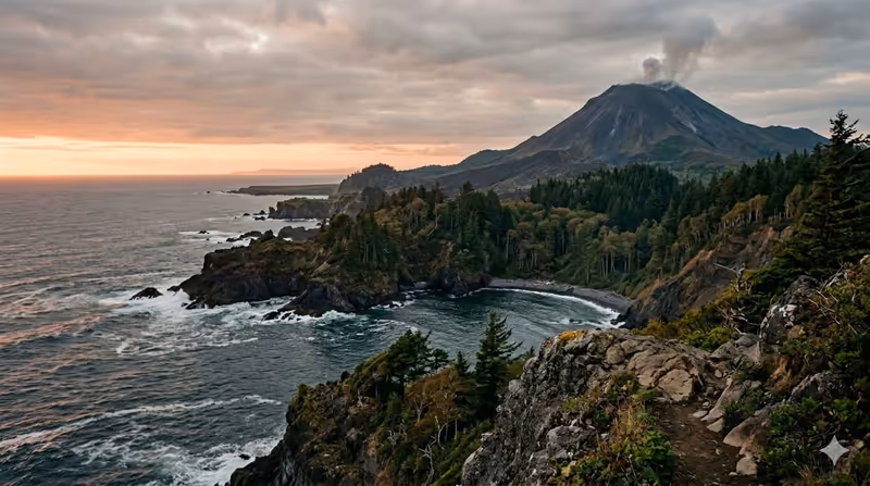 Paysage de l'île mystérieuse de Jules Verne
